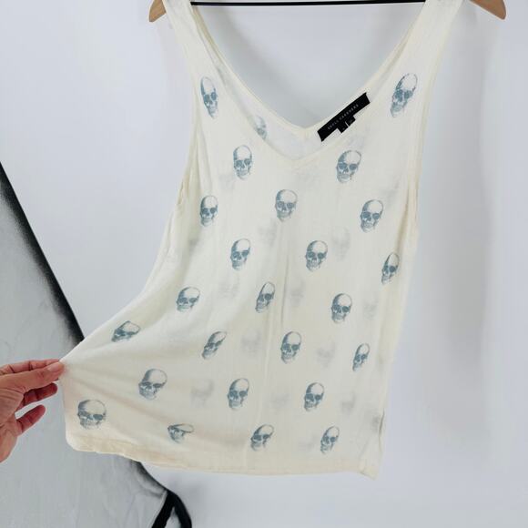 Skull Cashmere Linen Skull Print Tank Top Large Lightweight Edgy Knit - Picture 5 of 8